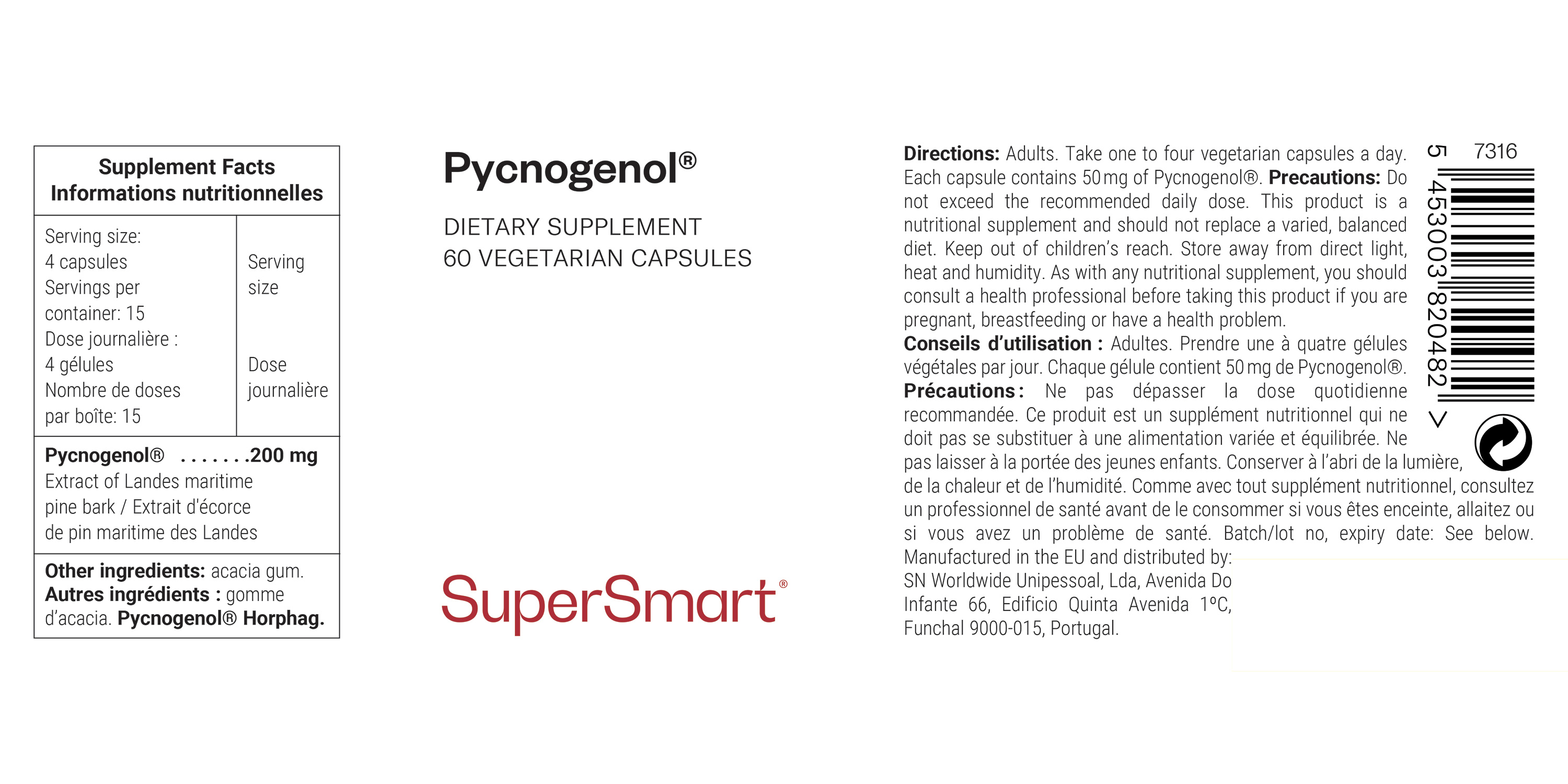 Pycnogenol® suplemento alimentar, extrato de pinheiro marítimo