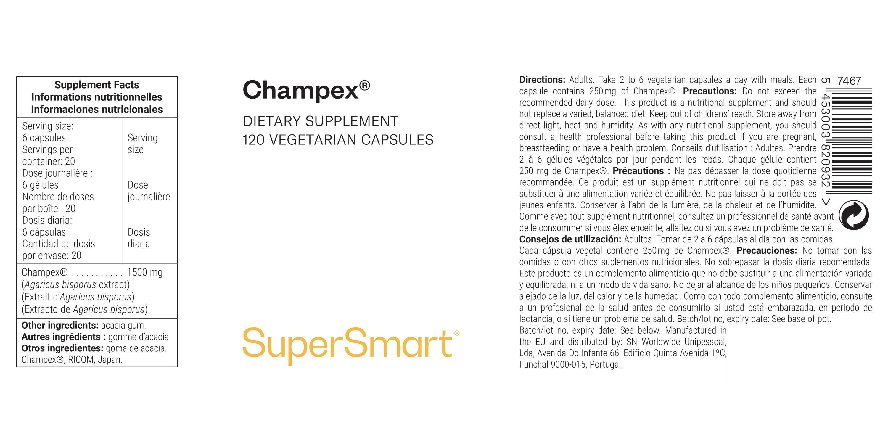 Champex® suplemento alimentar de Agaricus Bisporus para reduzir odores corporais