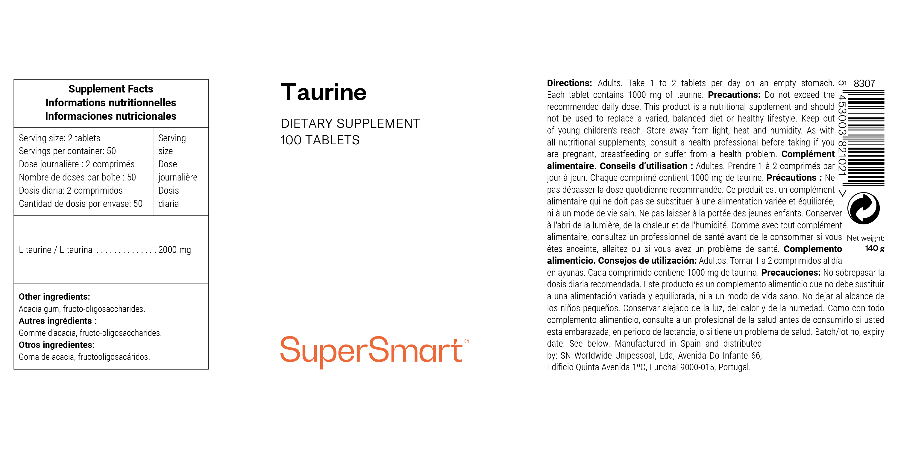 Complément alimentaire à base de taurine