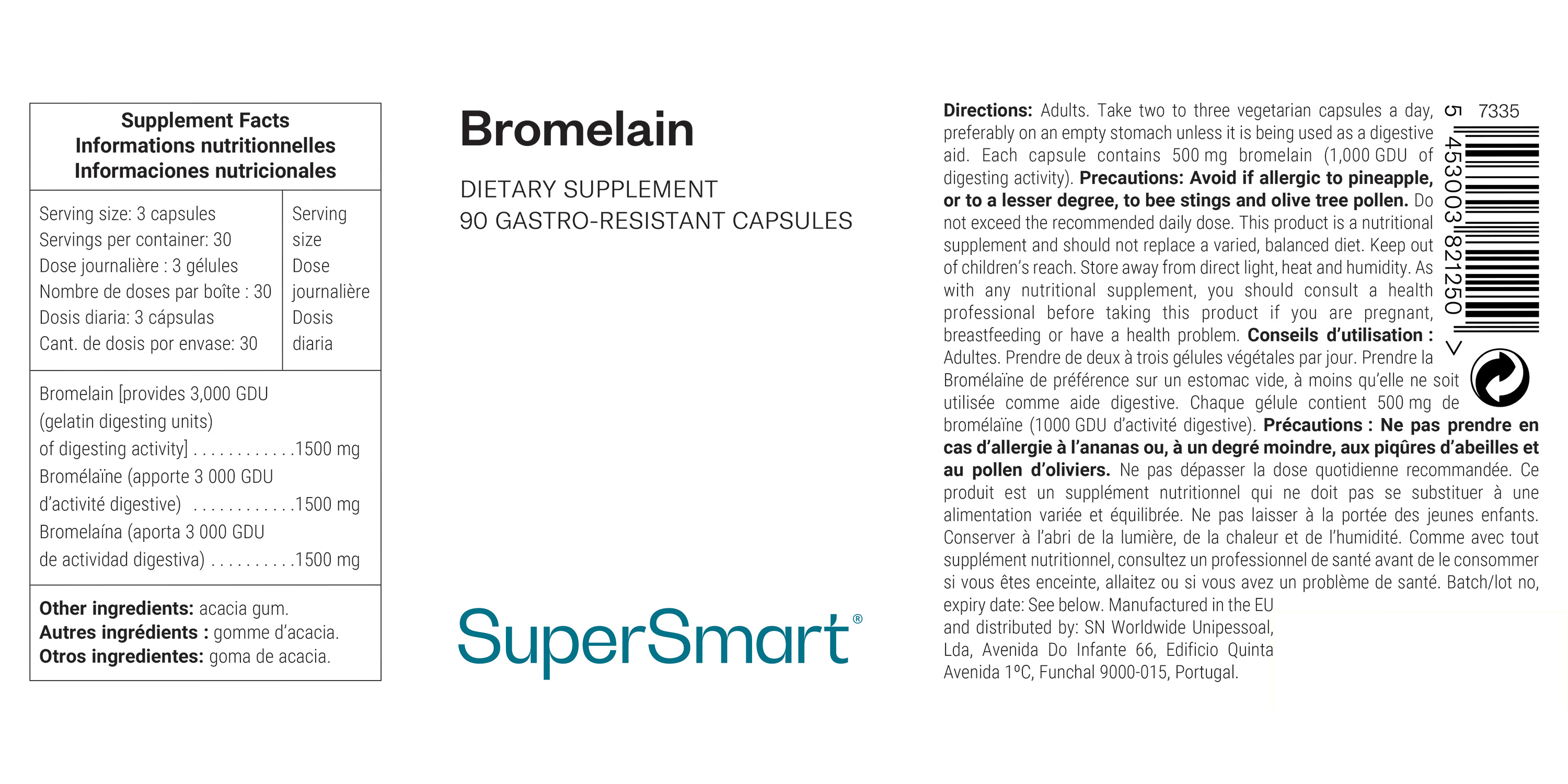 Bromelaína suplemento alimentar de enzima de ananás