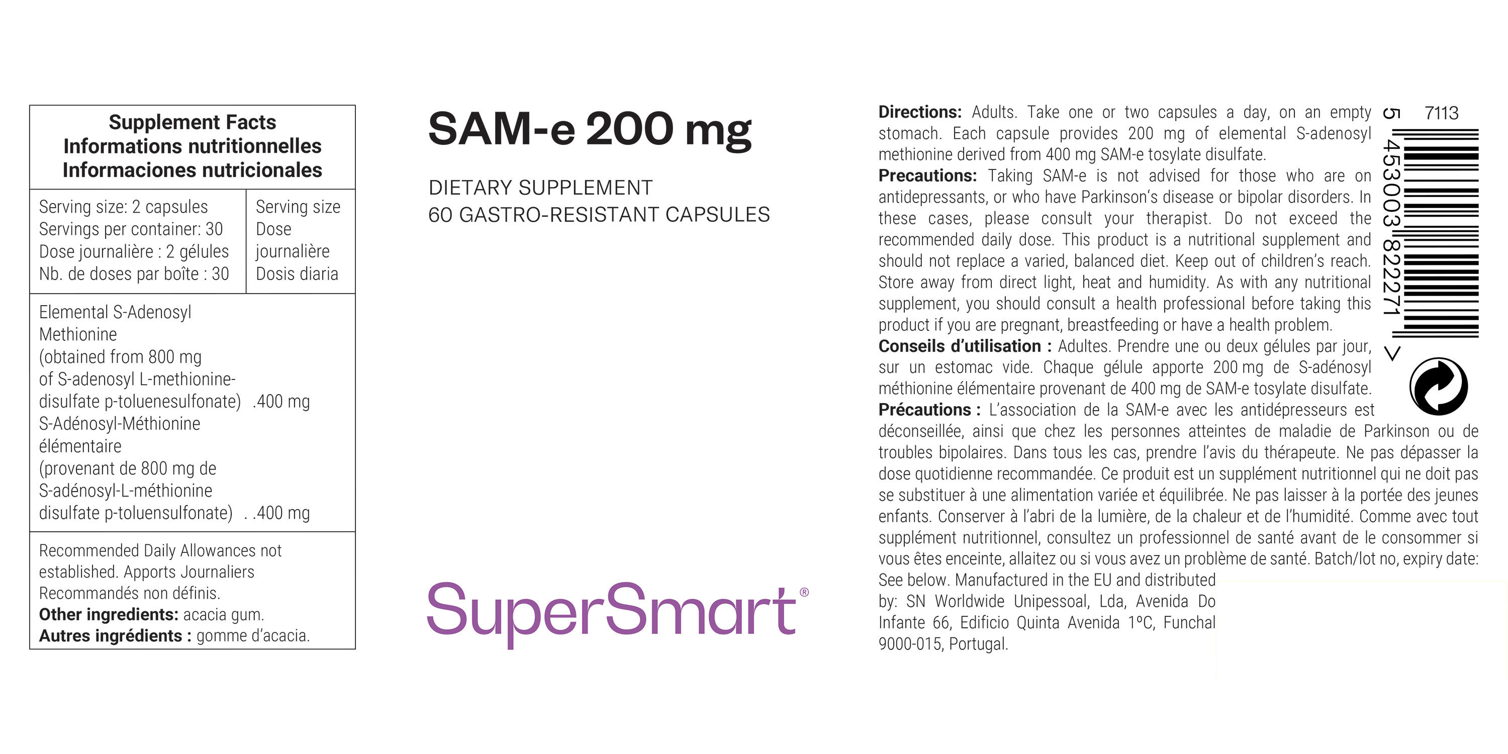 Complément Alimentaire de S-adénosyl-méthionine élémentaire