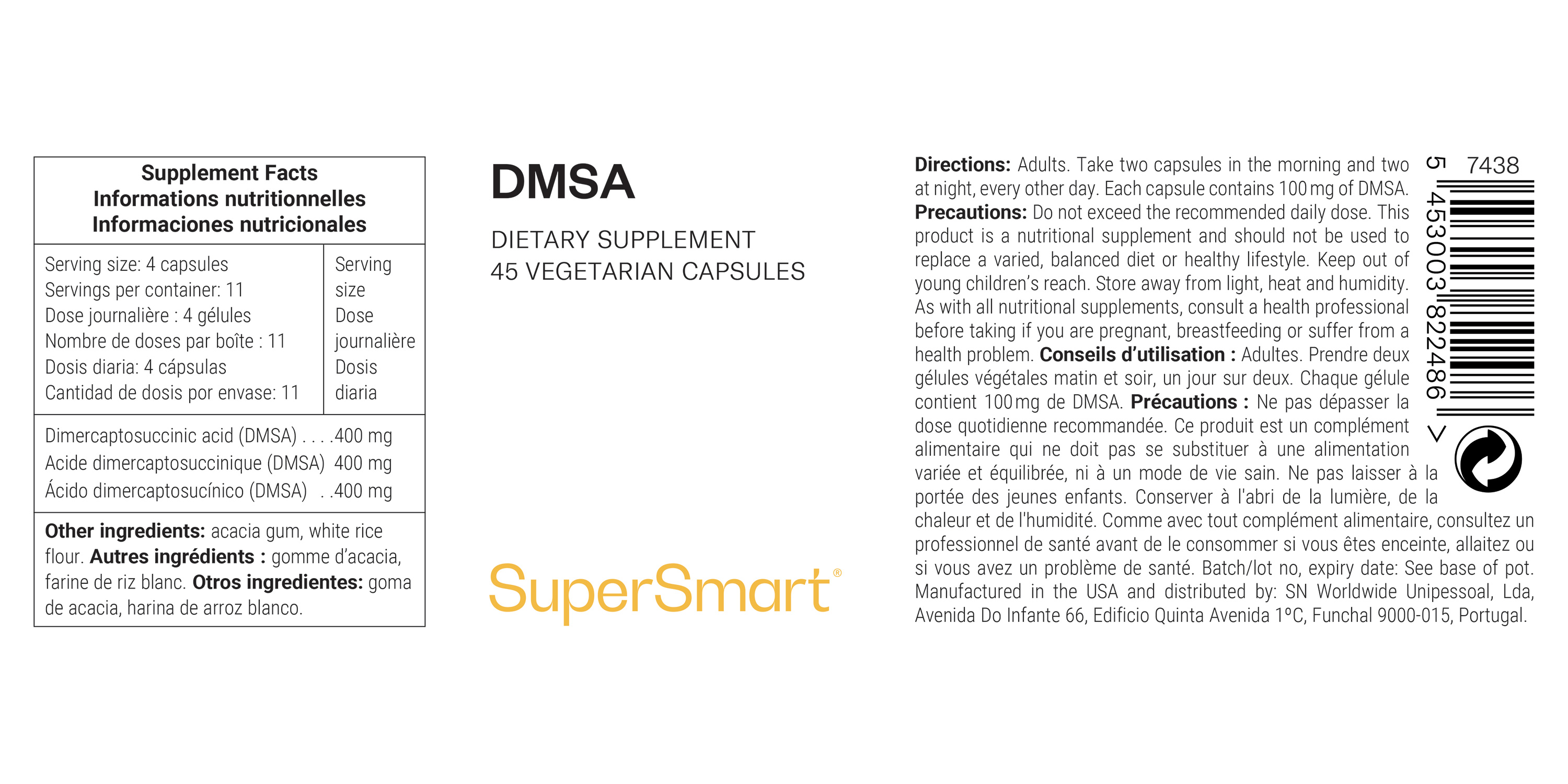 Complément alimentaire DMSA, acide dimercaptosuccinique pour la désintoxication