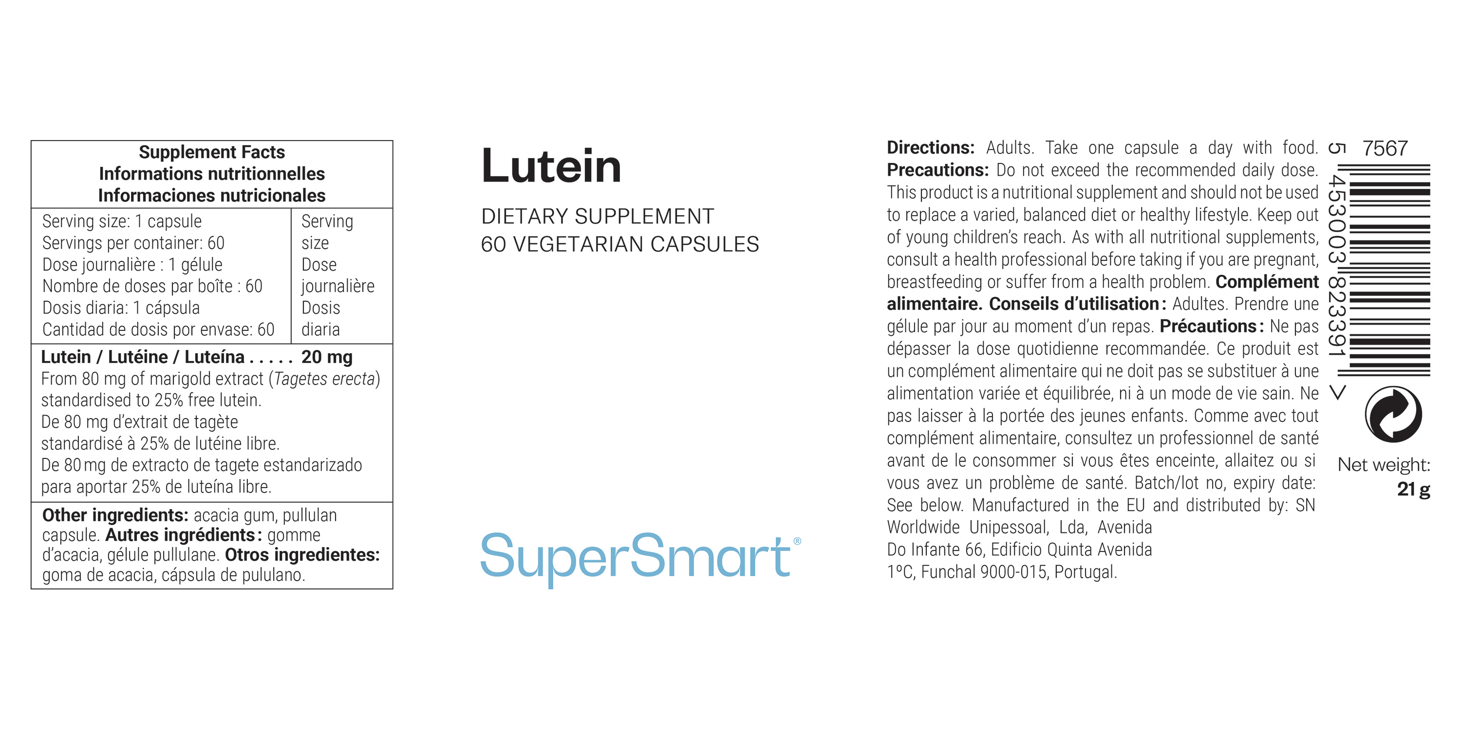 Lutein dietary supplement, contributes for eye health