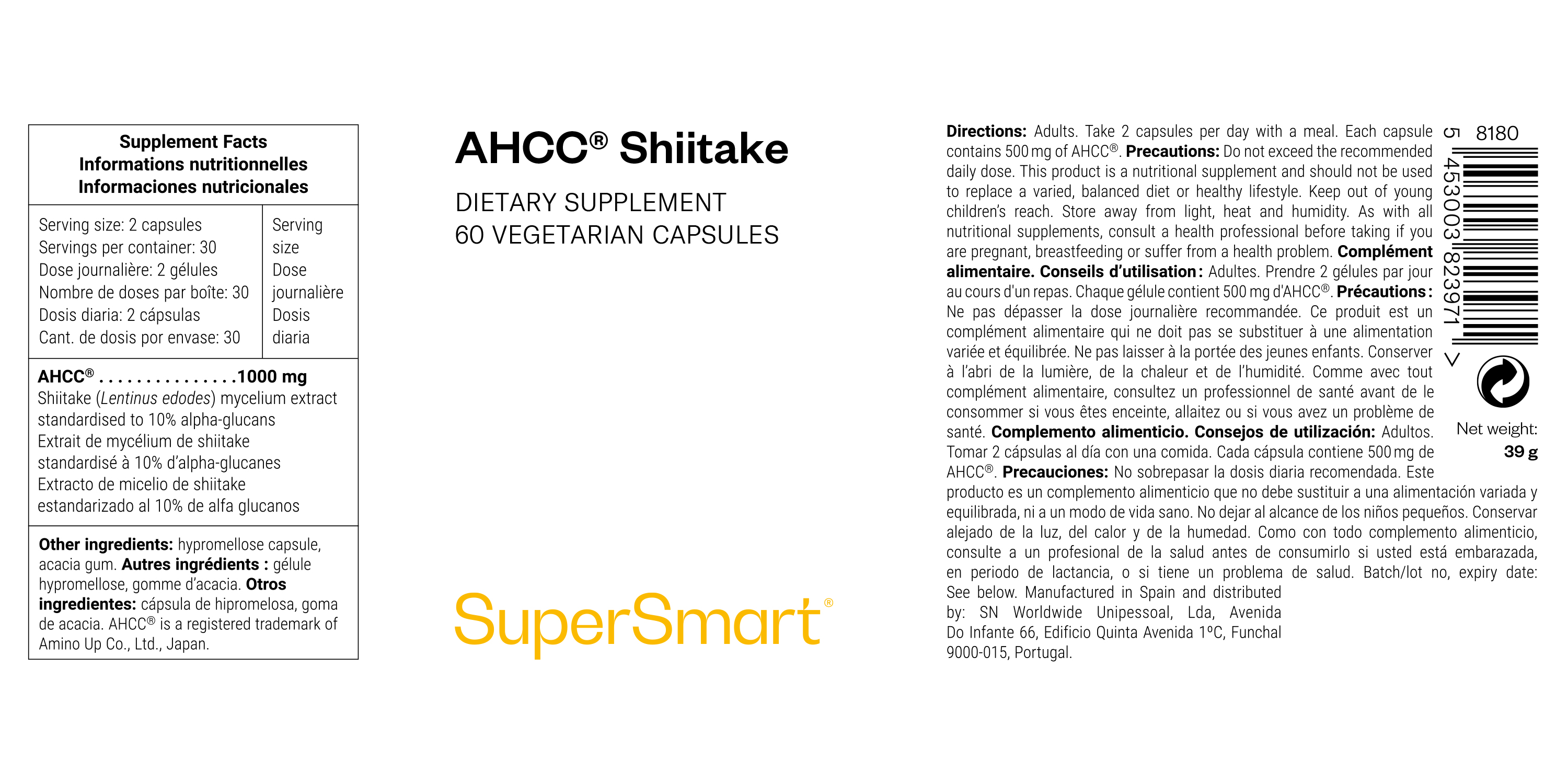 Complément alimentaire d'AHCC© composé de champignons shiitake