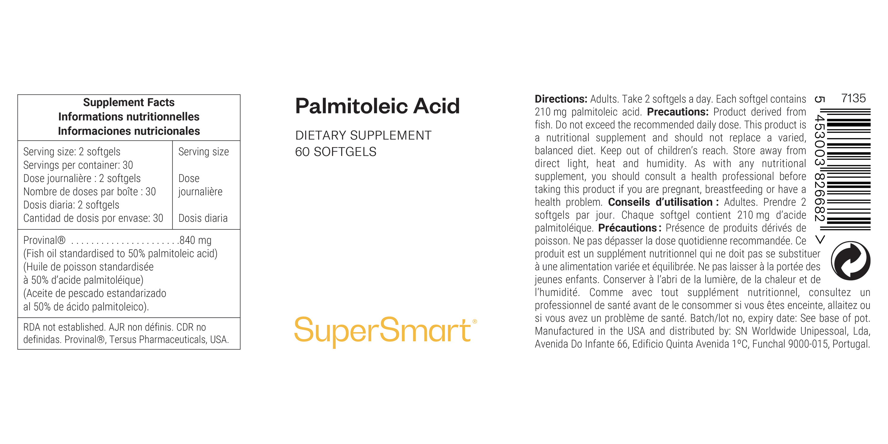 Complemento alimenticio de ácido palmitoleico 