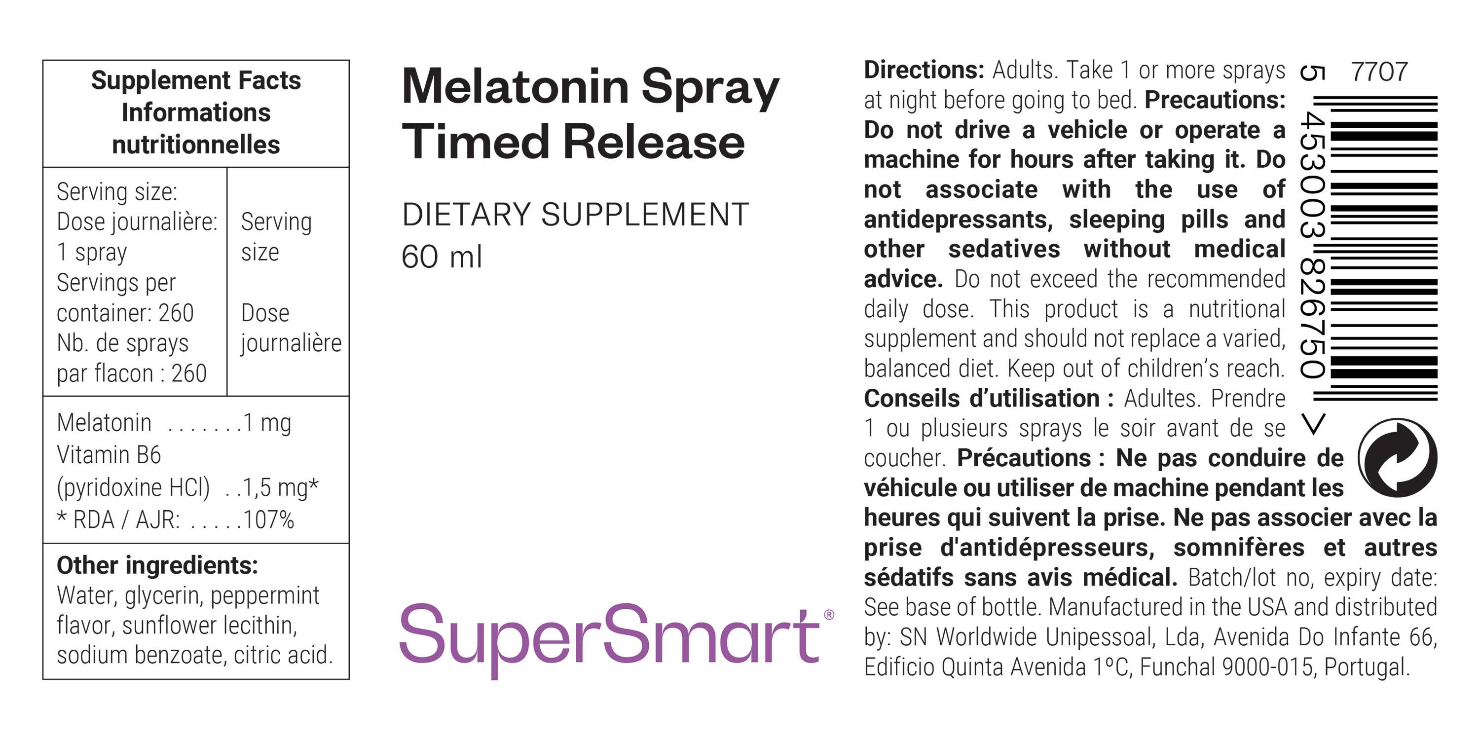 Suplemento alimentar de melatonina na forma de spray