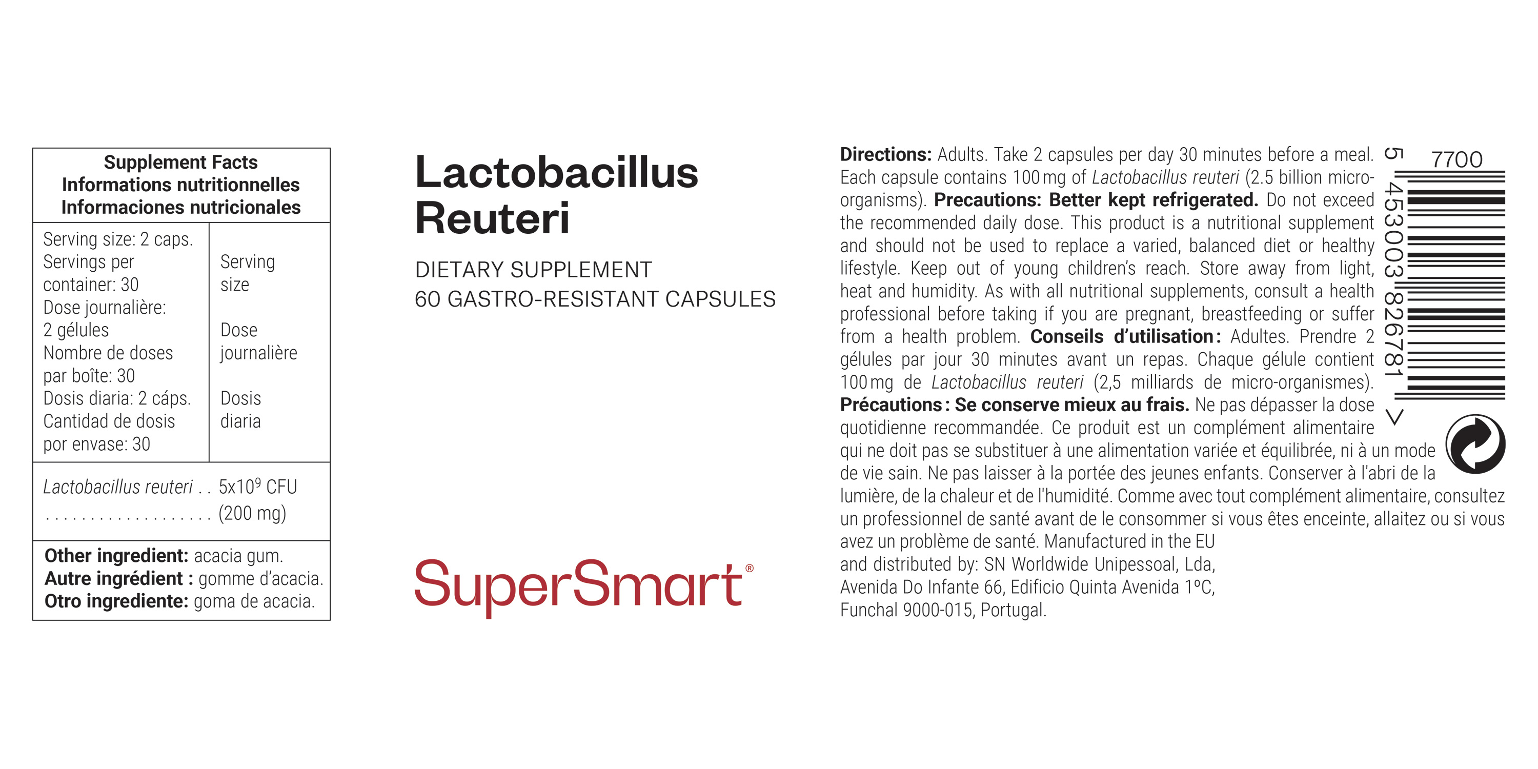 Integratore probiotico Lactobacillus reuteri