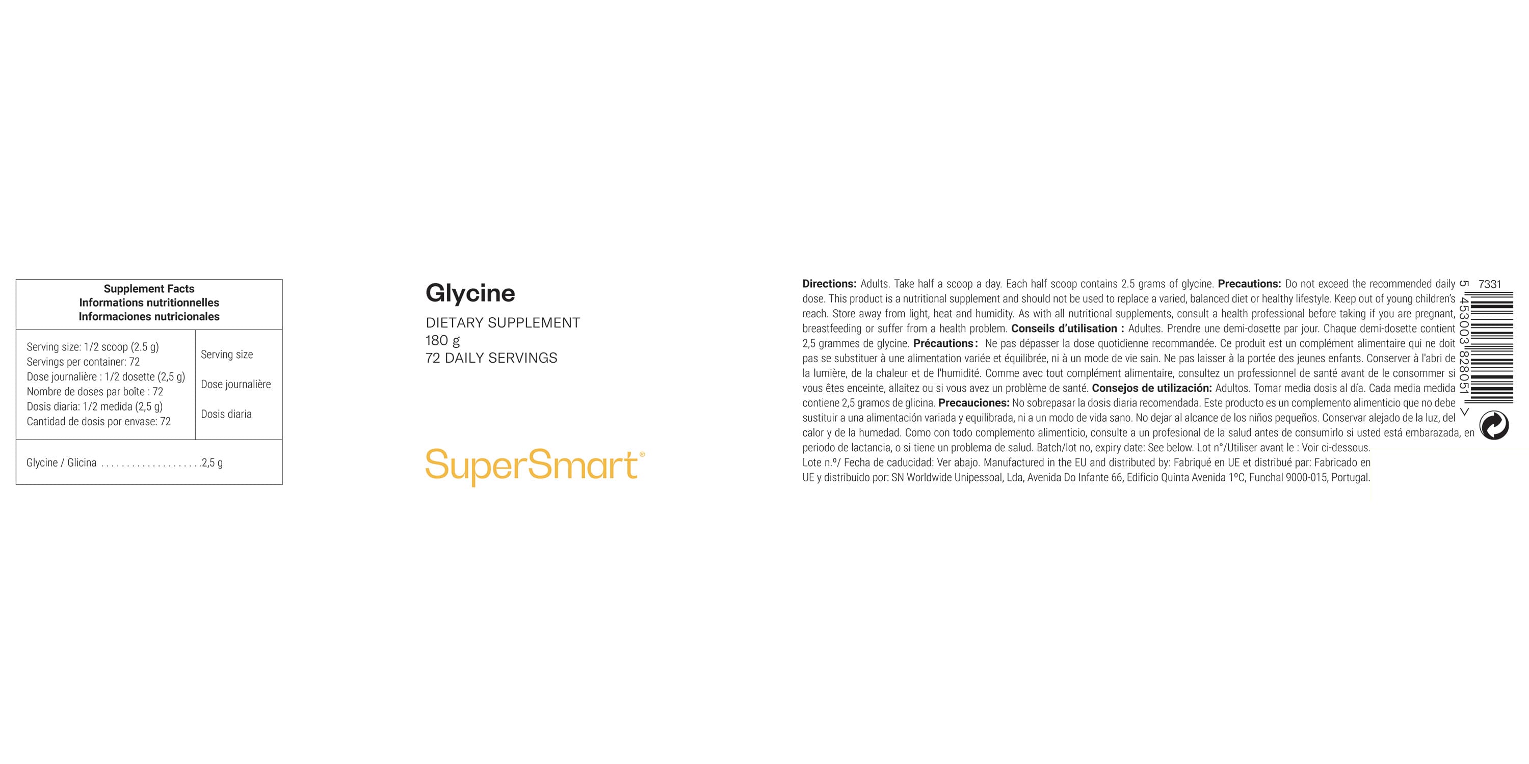 Complément alimentaire d'acide aminé glycine