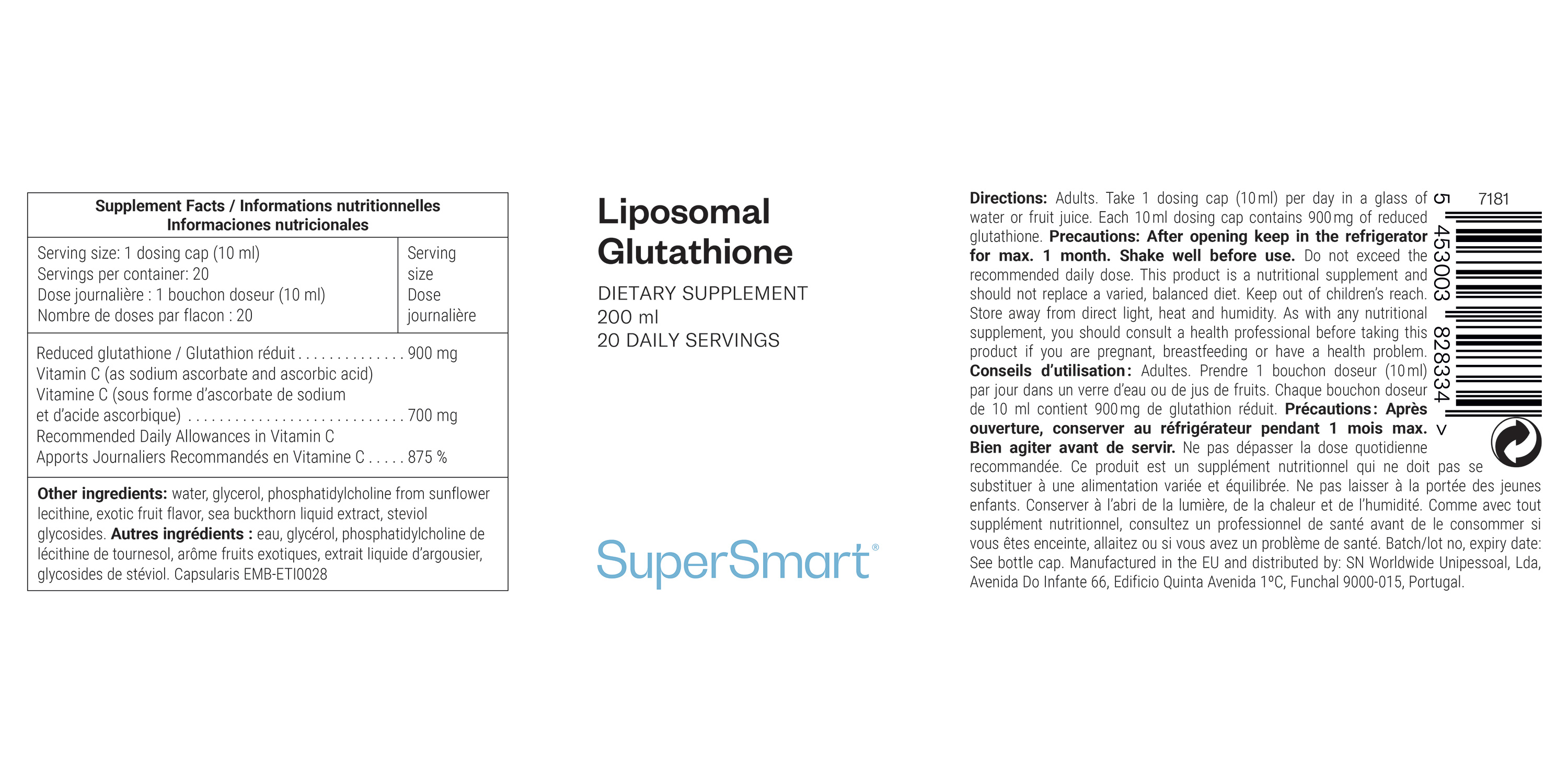 Liquid liposomal glutathione supplement