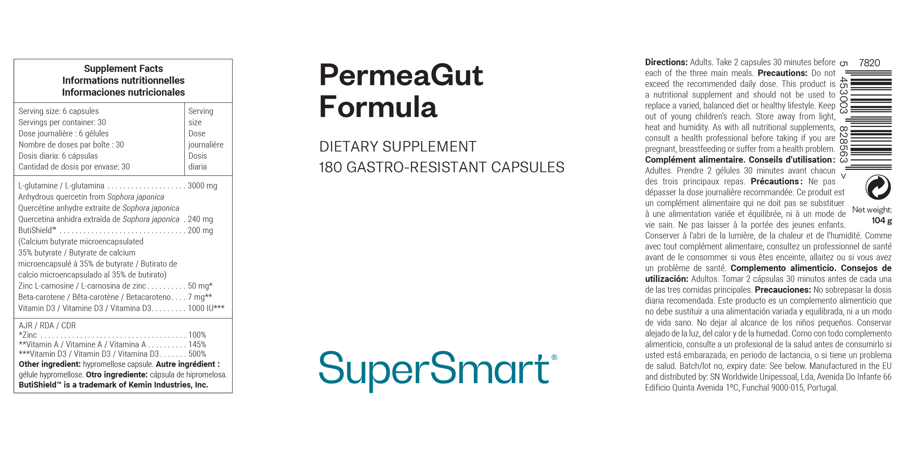 Dietary supplement against excessive intestinal permeability