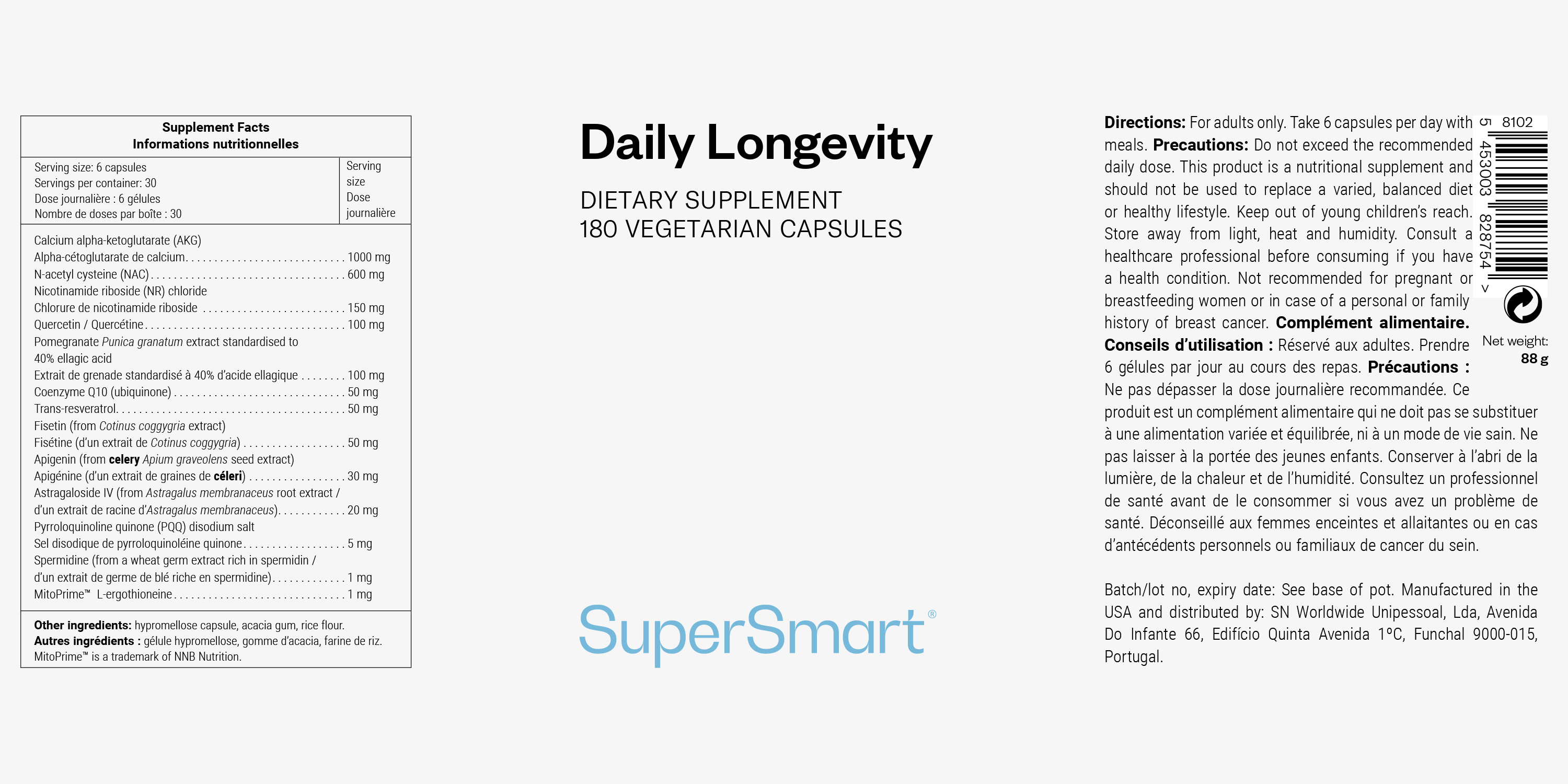 Anti-ageing food supplement for longevity